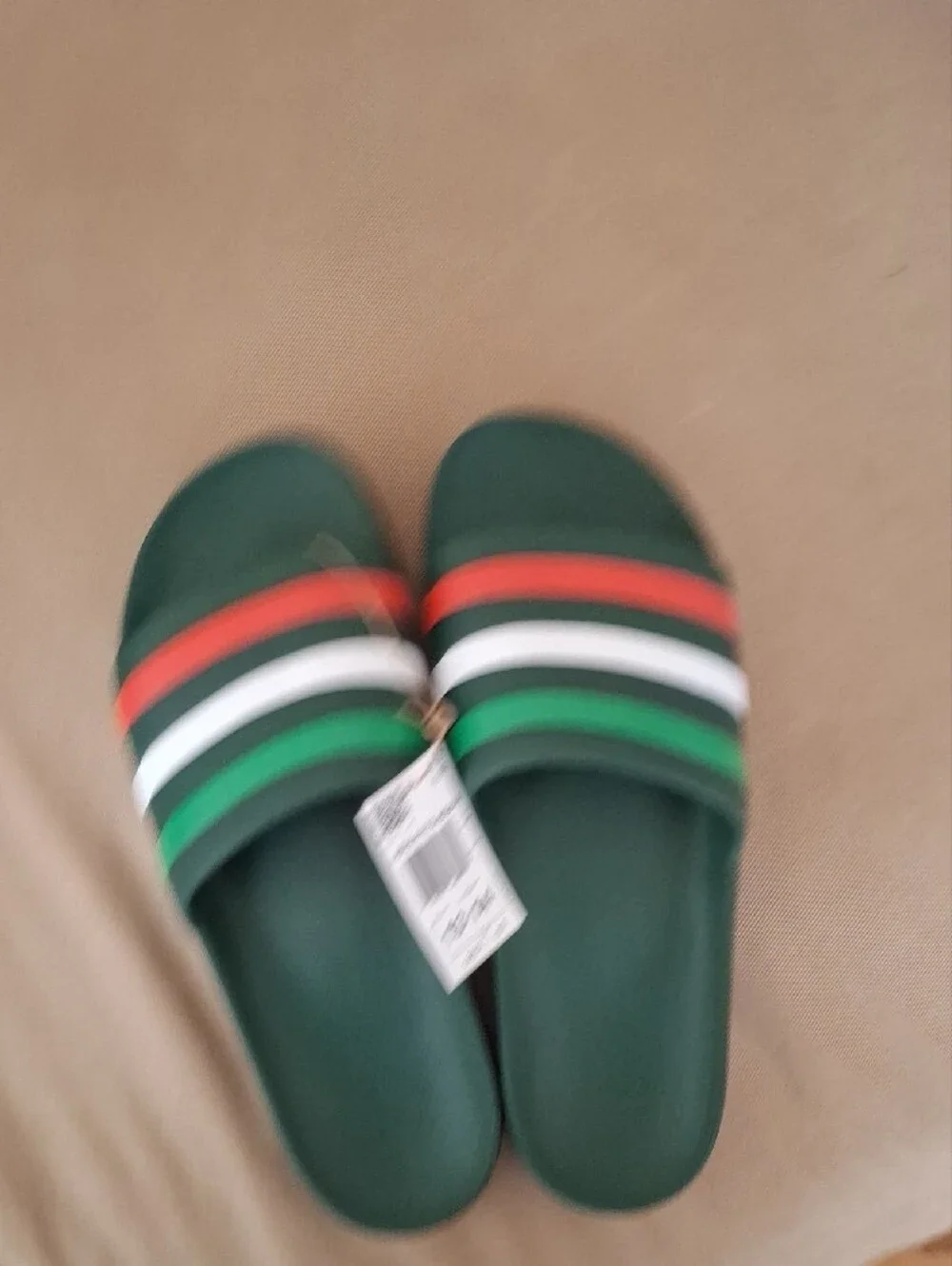 adidas Adilette Aqua Slide Sandals in Green with Red and White Stripes